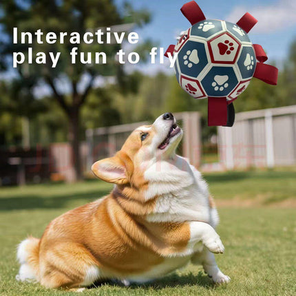 pet products Interactive dog soccer with air pump-heavy rubber tug-of-war toy, with paw print design, non-toxic blue orange ball, suitable for large/medium dogs, strong chewers, catching and training-suitable for all breeds and sizes, durable and safe.