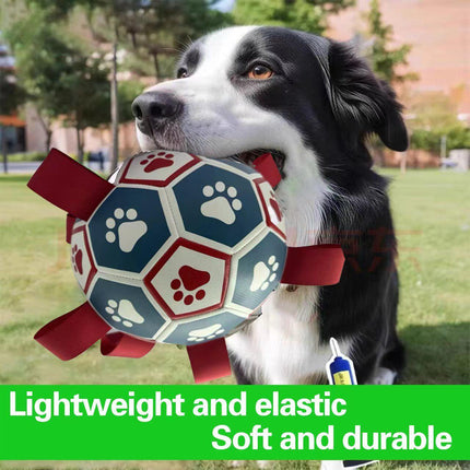 pet products Interactive dog soccer with air pump-heavy rubber tug-of-war toy, with paw print design, non-toxic blue orange ball, suitable for large/medium dogs, strong chewers, catching and training-suitable for all breeds and sizes, durable and safe.