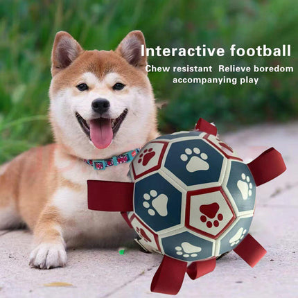 pet products Interactive dog soccer with air pump-heavy rubber tug-of-war toy, with paw print design, non-toxic blue orange ball, suitable for large/medium dogs, strong chewers, catching and training-suitable for all breeds and sizes, durable and safe.