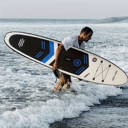 Inflatable vertical paddle set for water sports and surfing-including air pump, paddle, rope, backpack, fin box and maintenance tools..