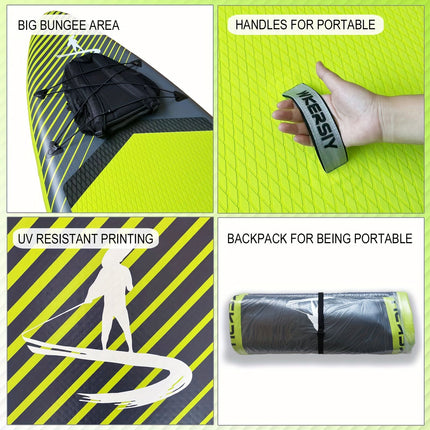 Inflatable vertical paddle set for water sports and surfing-including air pump, paddle, rope, backpack, fin box and maintenance tools..