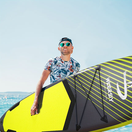 Inflatable vertical paddle set for water sports and surfing-including air pump, paddle, rope, backpack, fin box and maintenance tools..