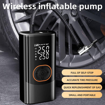Portable air compressor for tires with digital pressure gauge, 150PSI rechargeable battery, LED light, wireless bicycle tire pump for cars, motorcycles, bicycles, etc., black.