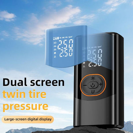 Portable air compressor for tires with digital pressure gauge, 150PSI rechargeable battery, LED light, wireless bicycle tire pump for cars, motorcycles, bicycles, etc., black.
