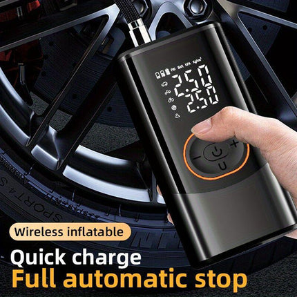 Portable air compressor for tires with digital pressure gauge, 150PSI rechargeable battery, LED light, wireless bicycle tire pump for cars, motorcycles, bicycles, etc., black.