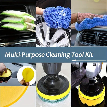 26-piece full function car detailing kit with drill brush and wheel cleaner - Heavy-duty manual and drill-powered cleaning set, color-coded brushes for paint restoration, glass, metal, plastic surfaces - Car washing, polishing, protection - Suitable for h.