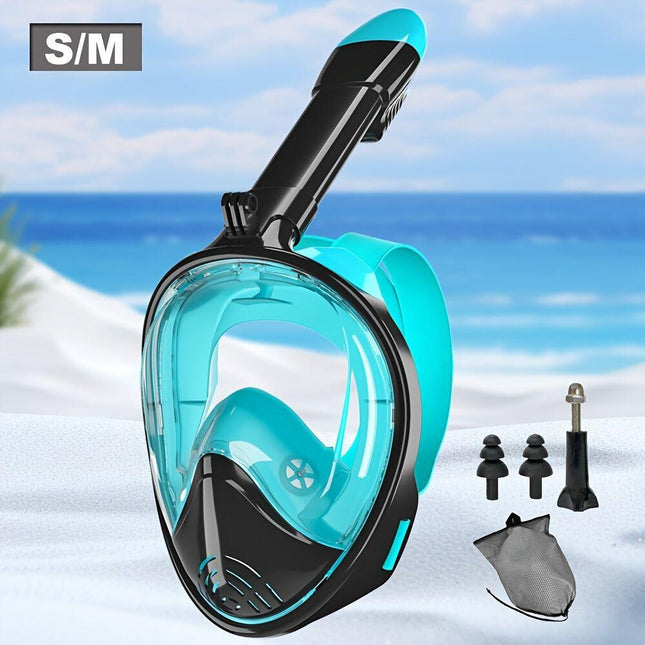 L/XL full-face silicone snorkeling mask, full-dry panoramic snorkeling mirror, camera bracket, large frame anti-leakage and anti-fog swimming mirror set, suitable for adults..