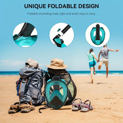 S/M  Full-face silicone snorkeling mask, full-dry panoramic snorkeling mirror, camera bracket, large frame anti-leakage and anti-fog swimming mirror set for adults..