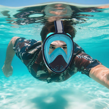 S/M  Full-face silicone snorkeling mask, full-dry panoramic snorkeling mirror, camera bracket, large frame anti-leakage and anti-fog swimming mirror set for adults..