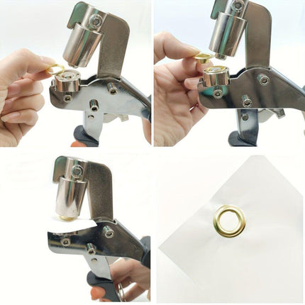 Complete eyelet punch set with 200 10mm rings - Perfect for DIY tarps, faux leather, and waterproof fabric projects, sewing and crafting essentials.