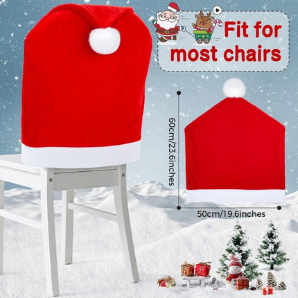 16-piece Christmas chair set-holiday red Christmas hat pattern, suitable for holiday dinners and party decorations, including 8 chair sets and 8 tableware sets, reusable, durable fabric, suitable for Christmas, New Year, Valentine's Day and party activiti.