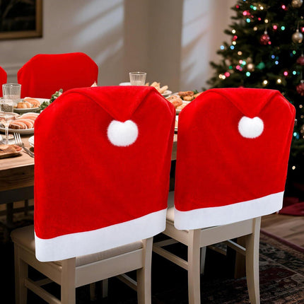 16-piece Christmas chair set-holiday red Christmas hat pattern, suitable for holiday dinners and party decorations, including 8 chair sets and 8 tableware sets, reusable, durable fabric, suitable for Christmas, New Year, Valentine's Day and party activiti.