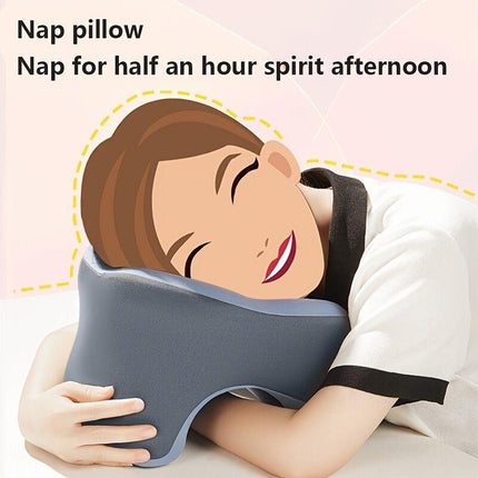 Ergonomic U-shaped core pillow for napping – Lightweight, dry clean only, synthetic fiber cover – Ideal for office, travel, camping, and home use – Supports stomach, back, or side sleepers. Office nap pillow | Ergonomic design | Pillow, sleeping pillow.