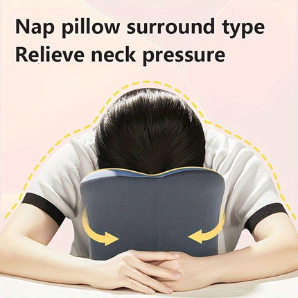 Ergonomic U-shaped core pillow for napping – Lightweight, dry clean only, synthetic fiber cover – Ideal for office, travel, camping, and home use – Supports stomach, back, or side sleepers. Office nap pillow | Ergonomic design | Pillow, sleeping pillow.