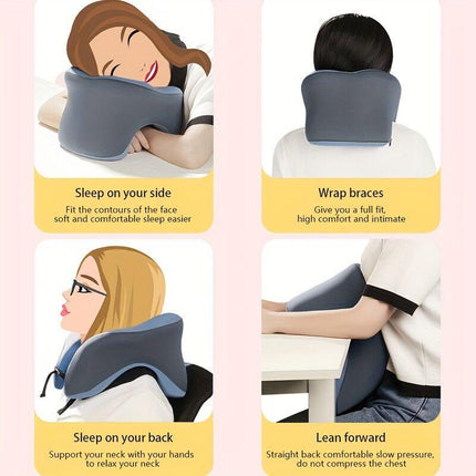 Ergonomic U-shaped core pillow for napping – Lightweight, dry clean only, synthetic fiber cover – Ideal for office, travel, camping, and home use – Supports stomach, back, or side sleepers. Office nap pillow | Ergonomic design | Pillow, sleeping pillow.