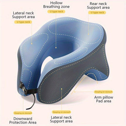 Ergonomic U-shaped core pillow for napping – Lightweight, dry clean only, synthetic fiber cover – Ideal for office, travel, camping, and home use – Supports stomach, back, or side sleepers. Office nap pillow | Ergonomic design | Pillow, sleeping pillow.