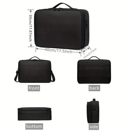 **Large Waterproof Makeup Organizer: Adjustable Dividers, Detachable Brush Holder, Multi-Compartment Design, Portable & Moisture-Resistant, Professional Cosmetic Storage Case**.