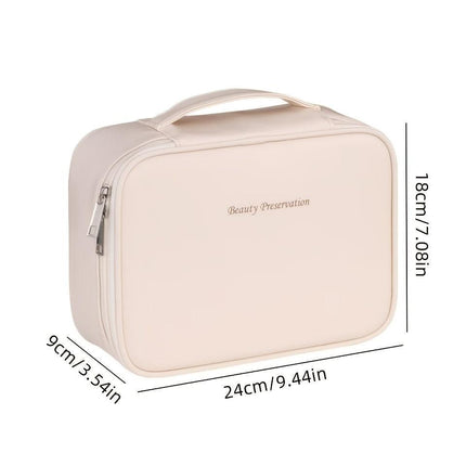 High-capacity multi-layer travel makeup organizer, featuring removable compartments and a brush holder—a portable beauty case, elegantly painted storage box, designed as a standalone unit, no assembly required.（BLACK）.