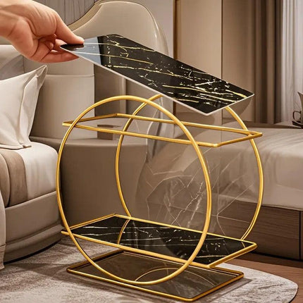 Elegant Golden Two-Tier Metal Cosmetic Organizer Stand - Luxury Countertop Makeup and Skincare Storage Shelf, Ideal for Bathroom Vanity, Home Decor, Dressing Table Accessories, and Perfume Storage.