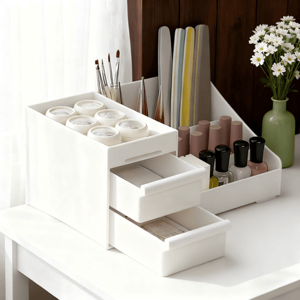 Pink Multi-Compartment Large-Capacity Desktop Storage Box Keeps vanity tables and desks neat and organized—lipsticks, masks, makeup brushes all stored in one box. Easy access, seamlessly fits into various settings..