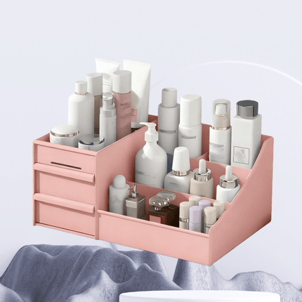 White Multi-Compartment Large-Capacity Desktop Storage Box Keeps vanity tables and desks neat and organized—lipsticks, masks, makeup brushes all stored in one box. Easy access, seamlessly fits into various settings..