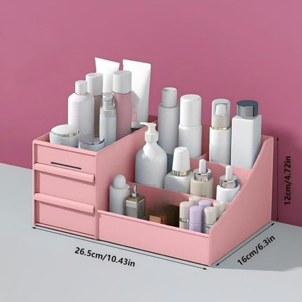 Black Multi-Compartment Large-Capacity Desktop Storage Box Keeps vanity tables and desks neat and organized—lipsticks, masks, makeup brushes all stored in one box. Easy access, seamlessly fits into various settings..