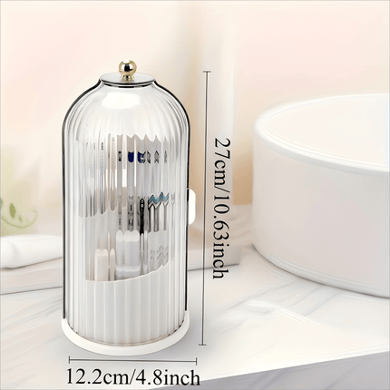 Transparent Rotating Makeup Brush Holder: 360° Rotation for Easy Access, Dust-Proof with Compartments, Neat and Portable(Transparent green）.
