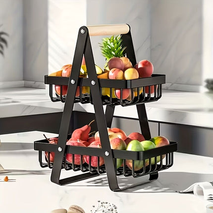 Heavy-Duty Metal Fruit Storage Basket (2-Layer Removable Divider) – Space-Saving Organizer for Kitchen, Refrigerator, Pantry & Dining Table – Sturdy Rectangular Design, Modern Kitchenware | Durable Structure.