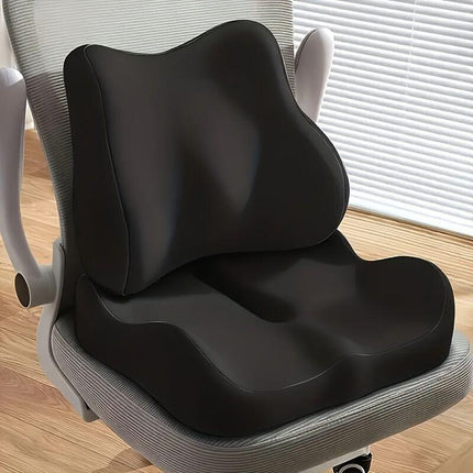 black**Waist Support and Seat Cushion Combo: Scientifically Supports the Back, Breathable and Pressure-Relieving, Comfortable for 8 Hours of Sitting**.