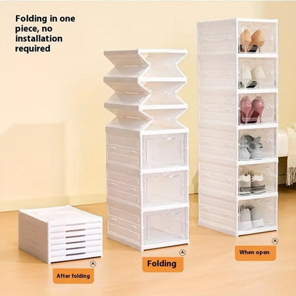 6-Tier Stackable Shoe Storage Box Set, featuring easy-access front-opening waterproof transparent plastic storage bins with no assembly required - perfect for closets and entryways..