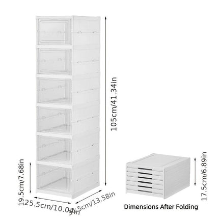 6-Tier Stackable Shoe Storage Box Set, featuring easy-access front-opening waterproof transparent plastic storage bins with no assembly required - perfect for closets and entryways..