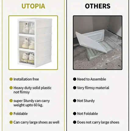 6-Tier Stackable Shoe Storage Box Set, featuring easy-access front-opening waterproof transparent plastic storage bins with no assembly required - perfect for closets and entryways..