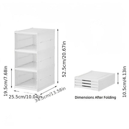 3-Tier Stackable Shoe Storage Box Set, featuring easy-access front-opening waterproof transparent plastic storage bins with no assembly required - perfect for closets and entryways..