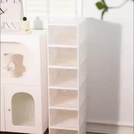 3-Tier Stackable Shoe Storage Box Set, featuring easy-access front-opening waterproof transparent plastic storage bins with no assembly required - perfect for closets and entryways..