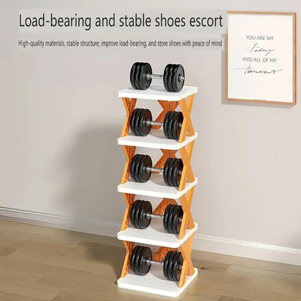 6-Tier Foldable White/Orange Shoe Rack, space-saving vertical design for entry halls, living rooms, bedrooms, closets, balconies—an essential organizing storage shelf for college dormitories..