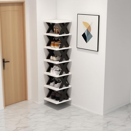 6-Tier Foldable White/Orange Shoe Rack, space-saving vertical design for entry halls, living rooms, bedrooms, closets, balconies—an essential organizing storage shelf for college dormitories..