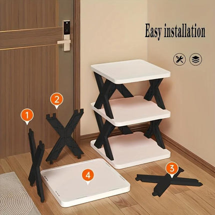 6-Tier Foldable White/Orange Shoe Rack, space-saving vertical design for entry halls, living rooms, bedrooms, closets, balconies—an essential organizing storage shelf for college dormitories..