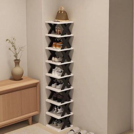 6-Tier Foldable White/Orange Shoe Rack, space-saving vertical design for entry halls, living rooms, bedrooms, closets, balconies—an essential organizing storage shelf for college dormitories..