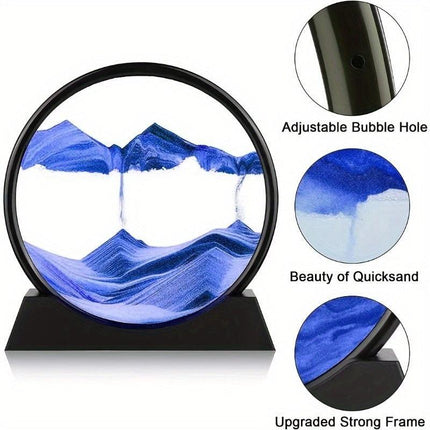 Flowing Sand Art: Adjustable Speed, New Scenery with Every Turn, Calming and Pleasing to the Eye(BLUE).