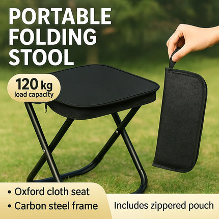 Outdoor One-Second Quick-Open Lightweight Folding Stool | 150KG High Load-Bearing | Portable Camping Chair, Picnic & Fishing Seat | Sturdy & Stable, Packable into Backpack | Essential for Travel.