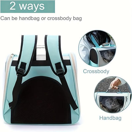 GREEN Hello Cat Nylon Pet Backpack, Large Capacity Foldable Travel Carrier with Zipper Closure, Easy Access for Cats and Small Dogs, Pet Travel Bag with Handle for Puppies and Kittens.