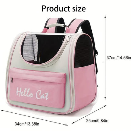 Hello Cat Nylon Pet Backpack, Large Capacity Foldable Travel Carrier with Zipper Closure, Easy Access for Cats and Small Dogs, Pet Travel Bag with Handle for Puppies and Kittens(PINK).