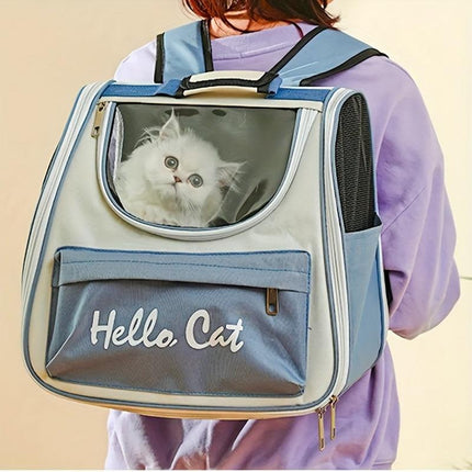 Hello Cat Nylon Pet Backpack, Large Capacity Foldable Travel Carrier with Zipper Closure, Easy Access for Cats and Small Dogs, Pet Travel Bag with Handle for Puppies and Kittens(PINK).