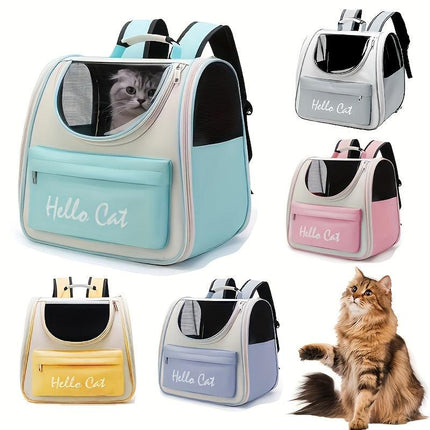 Hello Cat Nylon Pet Backpack, Large Capacity Foldable Travel Carrier with Zipper Closure, Easy Access for Cats and Small Dogs, Pet Travel Bag with Handle for Puppies and Kittens(PINK).