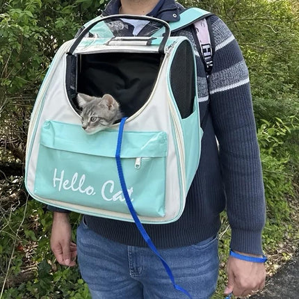 Hello Cat Nylon Pet Backpack, Large Capacity Foldable Travel Carrier with Zipper Closure, Easy Access for Cats and Small Dogs, Pet Travel Bag with Handle for Puppies and Kittens(YELLOW).