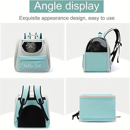 Hello Cat Nylon Pet Backpack, Large Capacity Foldable Travel Carrier with Zipper Closure, Easy Access for Cats and Small Dogs, Pet Travel Bag with Handle for Puppies and Kittens(BLUE).