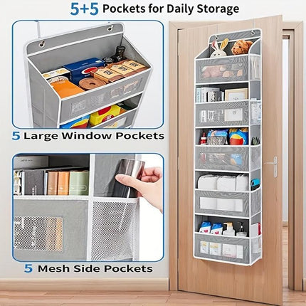 Storage Marvel in Black & Gray — 5-Tier Over-the-Door Organizer with 5 Large Pockets. Sturdy and Anti-Tip Design for Strong Load-Bearing. A Neat Solution for Bedroom, Bathroom & Storage Room.（BLACK）.