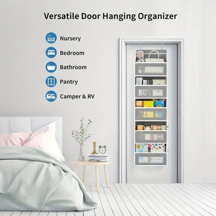 Storage Marvel in Black & Gray — 5-Tier Over-the-Door Organizer with 5 Large Pockets. Sturdy and Anti-Tip Design for Strong Load-Bearing. A Neat Solution for Bedroom, Bathroom & Storage Room.（BLACK）.