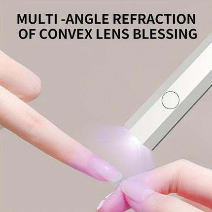 A compact portable gel nail polish lamp with a digital display — this wireless lamp lights up quickly and is perfect for home nail salons and travel..