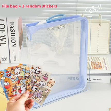 Macaron Candy Student File Bag + PET Animal Stickers - Hand-Carry Large Capacity Waterproof A4 Zipper Transparent Exam Paper & Textbook Storage Bag, Folder（yellow）.